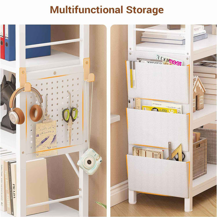 SEDETA | 5 Tier Convertible Corner Bookshelf with Storage Bag and Pegboard for Home Office