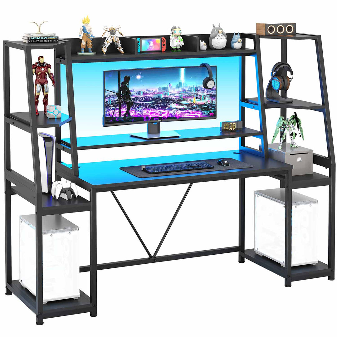 SEDETA 65.7 Inch Black Gaming Desk Large PC Gamer Desk Workstation with LED Lights