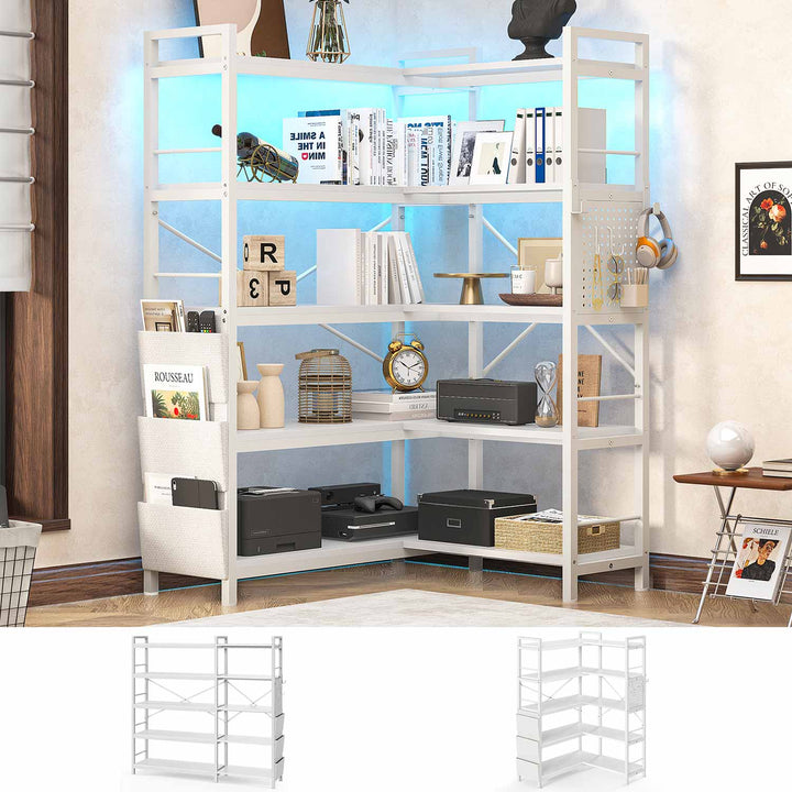 SEDETA | 5 Tier Convertible Corner Bookshelf with Storage Bag and Pegboard for Home Office