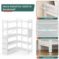 SEDETA | 5 Tier Convertible Corner Bookshelf with Storage Bag and Pegboard for Home Office