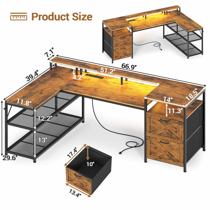 SEDETA 67 Inch L Shaped Desk with Drawers for Home Office