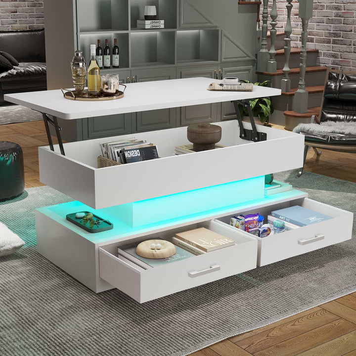 SEDETA | 40 Inch 2-in-1 Lift Top Coffee Table with Led Lights and Storage Drawers for Living Room