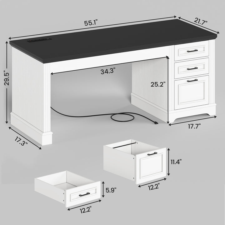 SEDETA 55 Inch Executive Desk with 3 Drawers and Power Outlet