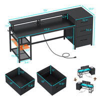 SEDETA 59 Inch Office Desk with Drawers Reversible Computer Gaming Desk with LED Lights