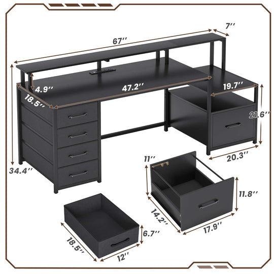 SEDETA 66 Inch LED Gaming Desk Computer Desk with 5 Drawer