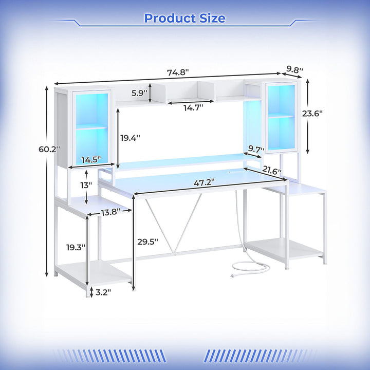 SEDETA® 74.8 Inch LED Ergonomic Gaming Desk Computer Table with Hutch and Storage Shelves