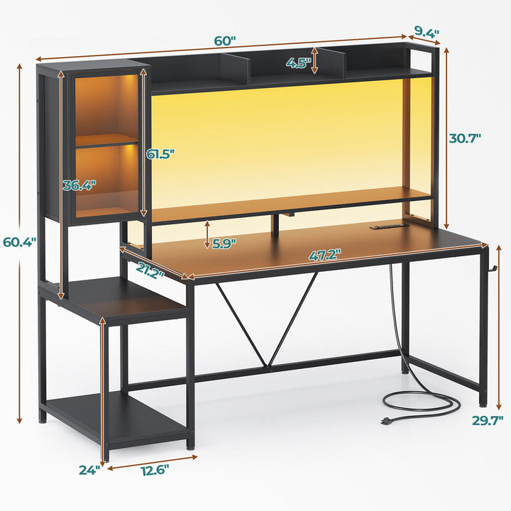 SEDETA 60 Inch Gaming Desk with Hutch and LED Lights