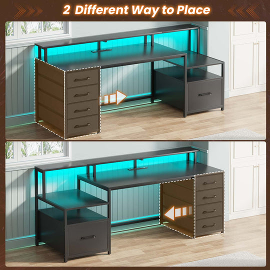 SEDETA 66 Inch LED Gaming Desk Computer Desk with 5 Drawer