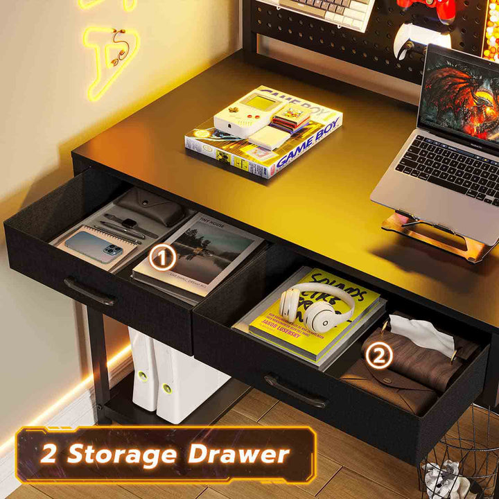 SEDETA | 89.7 Inch LED Reversible L Shaped Gaming Desk with Drawers and Storage Hutch