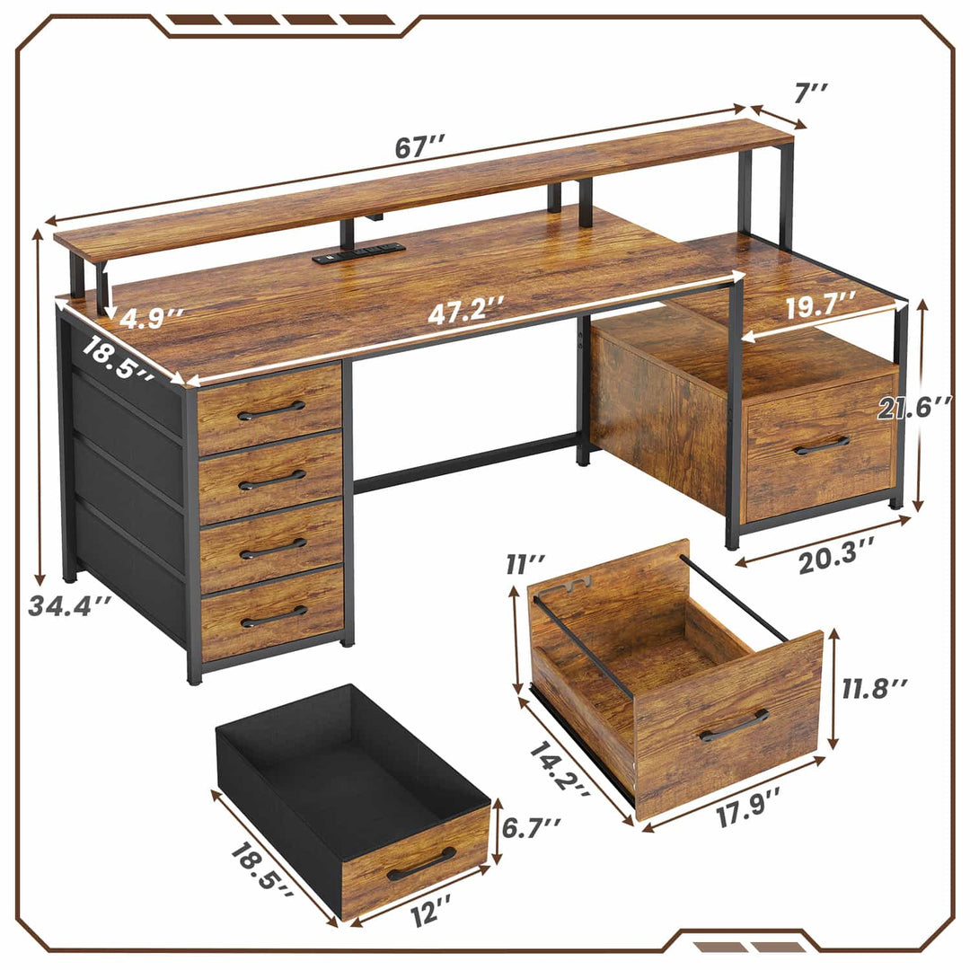 SEDETA 66 Inch LED Gaming Desk Computer Desk with 5 Drawer