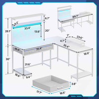 SEDETA L Shaped Gaming Desk with LED Lights Pegboard Drawers and Hutch