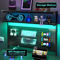 SEDETA L Shaped Gaming Desk with LED Lights Pegboard Drawers and Hutch