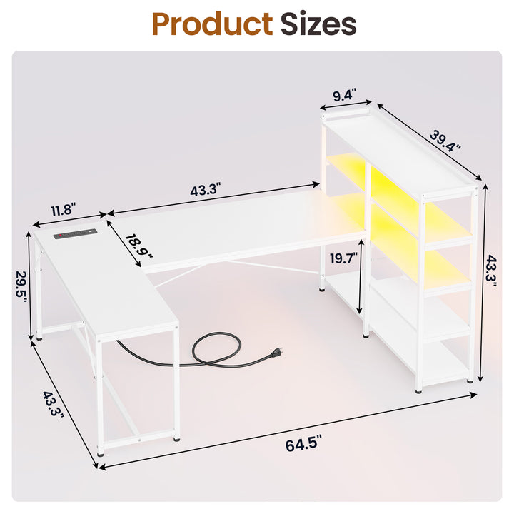 SEDETA 64.5 Inch Office Computer Desk Reversible Gaming Desk with Storage Shelves