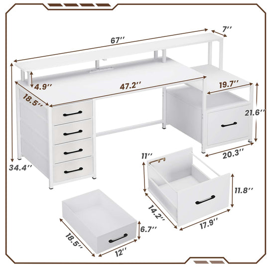 SEDETA 66 Inch LED Gaming Desk Computer Desk with 5 Drawer