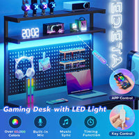 SEDETA | 89.7 Inch LED Reversible L Shaped Gaming Desk with Drawers and Storage Hutch