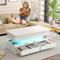 SEDETA 40 Inch Lift Top Coffee Table with Led Lights Storage for Living Room