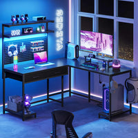 SEDETA | 89.7 Inch LED Reversible L Shaped Gaming Desk with Drawers and Storage Hutch