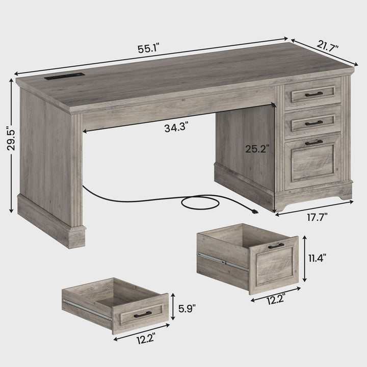 SEDETA | 55 Inch Farmhouse Executive Computer Desk with Storage Drawers