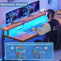 SEDETA 51 Inch L Shaped Gaming Desk with Storage Shelves Power Outlets LED Lights and Monitor Stand