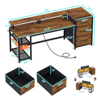 SEDETA® 59 Inch Reversible Computer Desk Home Office LED Gaming Table with File Drawers & Storage