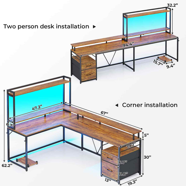 SEDETA 94.4 Inch L Shaped Gaming Desk with File Drawers for Home Office