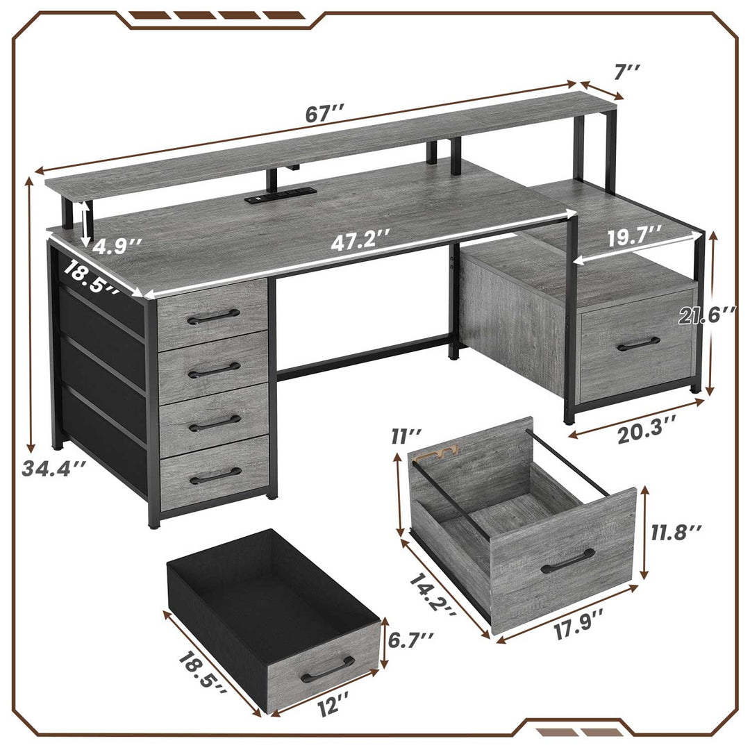 SEDETA 66 Inch LED Gaming Desk Computer Desk with 5 Drawer