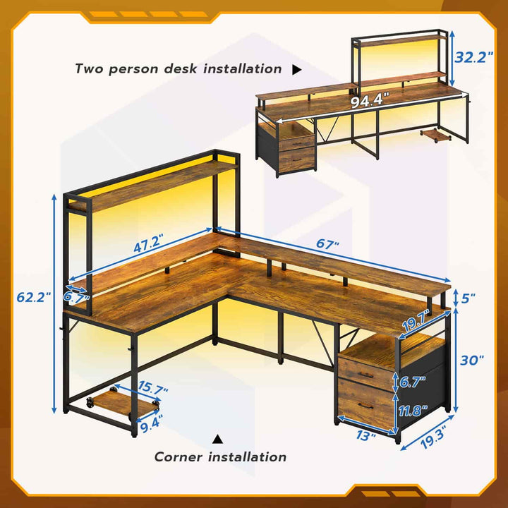 SEDETA 94.4 Inch L Shaped Gaming Desk with File Drawers for Home Office