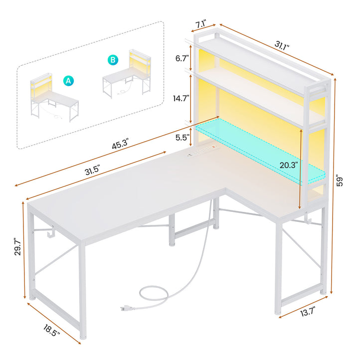 SEDETA 45.3 Inch L Shaped Gaming Desk with Hutch Reversible Home Office Desk