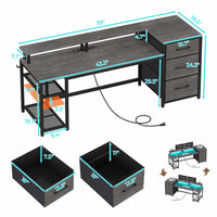 SEDETA® 59 Inch Reversible Computer Desk Home Office LED Gaming Table with File Drawers & Storage