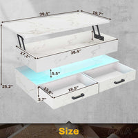 SEDETA | 40 Inch 2-in-1 Lift Top Coffee Table with Led Lights and Storage Drawers for Living Room