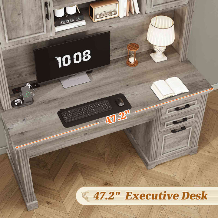 SEDETA | 47.2 Inch Executive Desk Farmhouse Computer Wood Table with Storage Drawers Hutch Cabinet