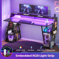 SEDETA 55 Inch LED Gaming Desk Computer Desk with Pegboard Storage Shelves Power Outlets