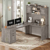 SEDETA 68.9 Inch Farmhouse Executive Office Desk Computer Desk with Storage Shelves for Home Office