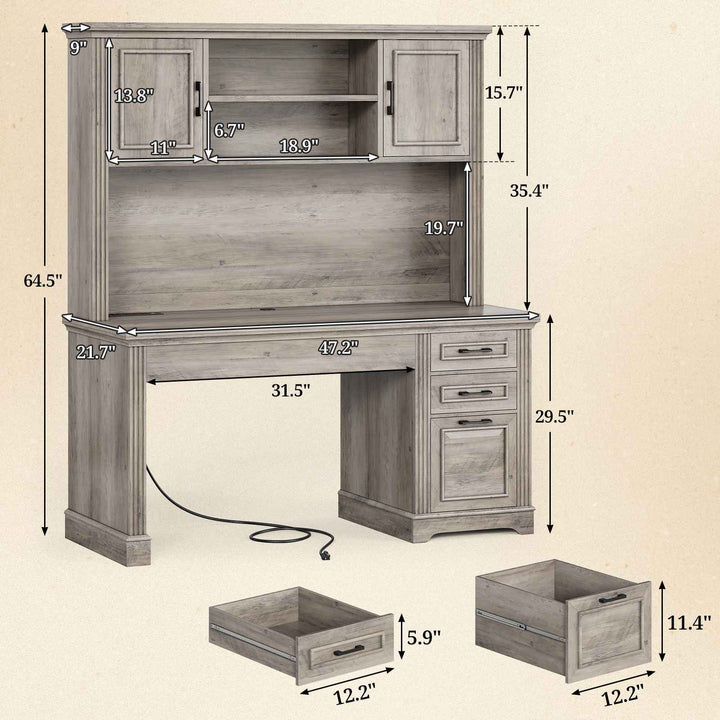 SEDETA | 47.2 Inch Executive Desk Farmhouse Computer Wood Table with Storage Drawers Hutch Cabinet