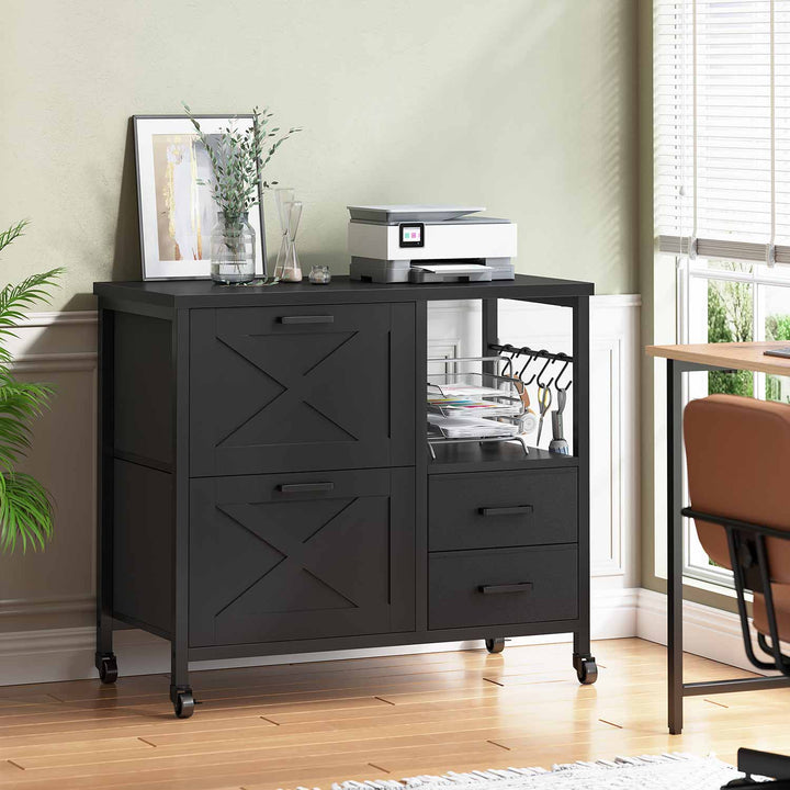 SEDETA | 31.5 Inch Farmhouse Filing Cabinet with 4 Drawers and Storage for Home Office