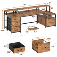 SEDETA 75 Inch Ergonomic Computer Desk Gaming Desk with Led Lights Power Outlet and 5 Drawer for Home Office