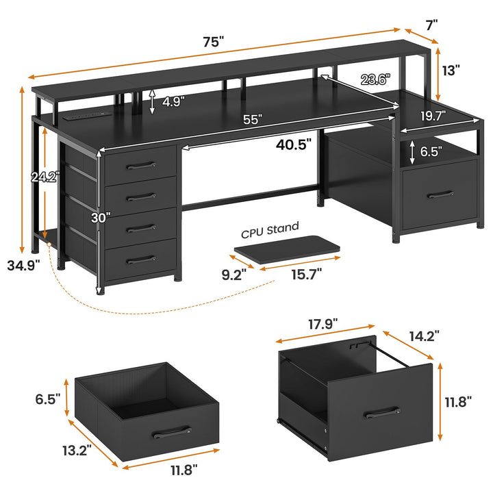 SEDETA 75 Inch Ergonomic Computer Desk Gaming Desk with Led Lights Power Outlet and 5 Drawer for Home Office