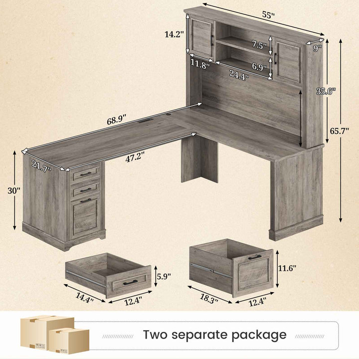 SEDETA 68.9 Inch Farmhouse Executive Office Desk Computer Desk with Storage Shelves for Home Office