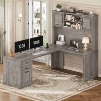 SEDETA 68.9 Inch Farmhouse Executive Office Desk Computer Desk with Storage Shelves for Home Office