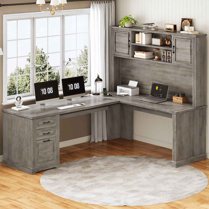 SEDETA 68.9 Inch Farmhouse Executive Office Desk Computer Desk with Storage Shelves for Home Office