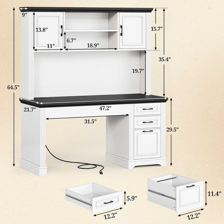 SEDETA® 47.2 Inch Farmhouse Executive Desk Computer Wood Table with Storage Drawers Hutch Cabinet