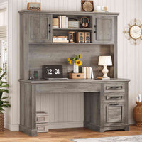 SEDETA | 47.2 Inch Executive Desk Farmhouse Computer Wood Table with Storage Drawers Hutch Cabinet