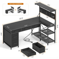 SEDETA 47.2 Inch Reversible L Shaped Gaming Desk with LED Lights and Drawers Storage Shelves