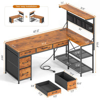 SEDETA 47.2 Inch Reversible L Shaped Gaming Desk with LED Lights and Drawers Storage Shelves