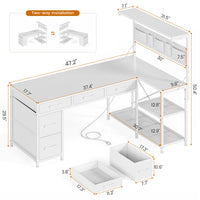 SEDETA 47.2 Inch Reversible L Shaped Gaming Desk with LED Lights and Drawers Storage Shelves