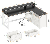 SEDETA | 55 Inch L Shaped Computer Desk Farmhouse Gaming Desk with Drawers and Storage Shelves