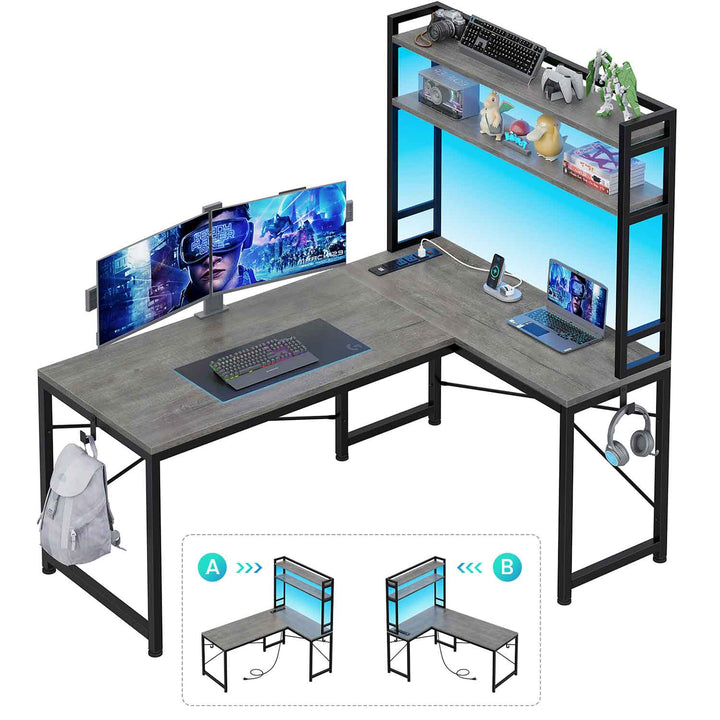 SEDETA 45.3 Inch L Shaped Gaming Desk with Hutch Reversible Home Office Desk