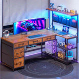 SEDETA® 47.2 Inch L Shaped LED Gaming Desk Corner Computer Desk with Power Outlet Storage Drawers Shelves and Hutch