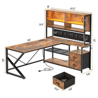 SEDETA | 59 Inch L Shaped LED Gaming Desk Corner Computer Desk with Storage Shelves and Drawers for Home Office