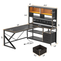 SEDETA | 59 Inch L Shaped LED Gaming Desk Corner Computer Desk with Storage Shelves and Drawers for Home Office